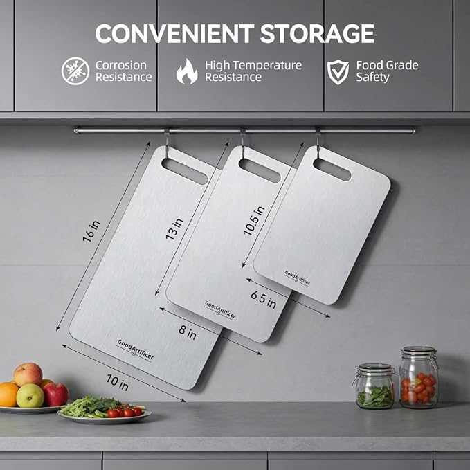 Titanium Cutting Board, 100% Pure Titanium Cutting Boards for Kitchen, Double-Sided Non-Toxic Cutting Board, Ideal for Slicing and Dicing Meats, Features Handle, Dishwasher Safe - 16"L*10"W（silver）