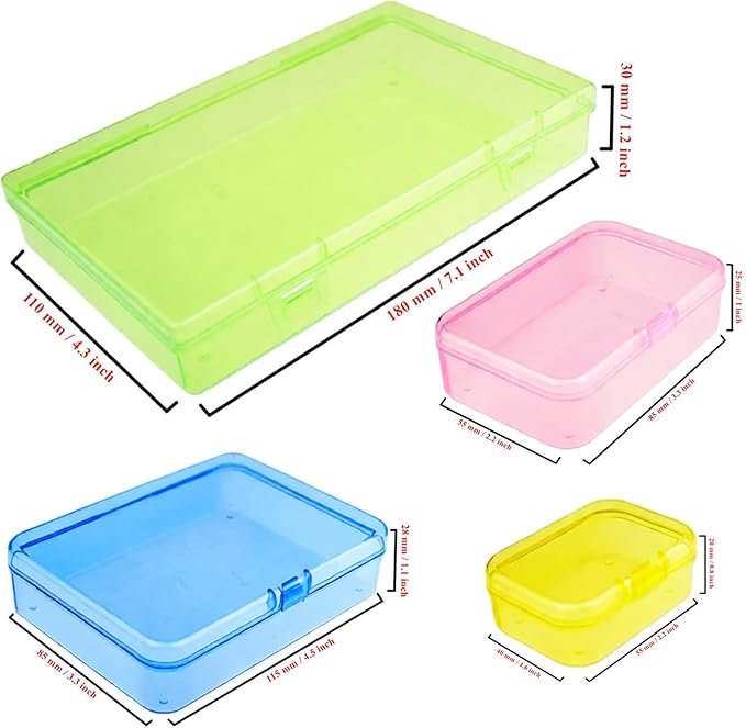 Goodma 24 Pieces Mixed Sizes Colored Rectangular Plastic Boxes Empty Storage Organizer Containers with Hinged Lids for Small Items and Other Craft Projects