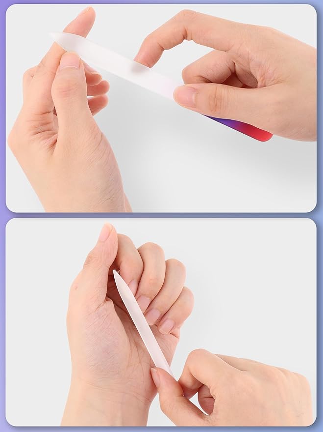 2-Pack Glass Nail File 2mm Thickness Crystal Files with Case Fingernail File for Nature Nails Double-Sided Etched Czech Glass Files for Travel Fine Grit Nail Filer Gifts Package Stocking Stuffers
