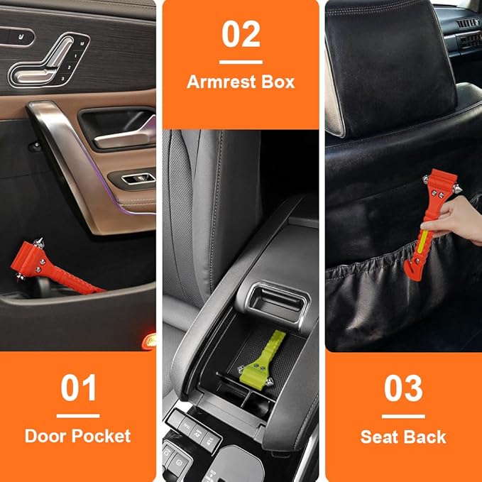 SINSEN Car Safety Hammer Set of 3 Emergency Escape Tools Auto Car Window Glass Hammer Breaker and Seat Belt Cutter 2-in-1 for Family Rescue & Auto Emergency Escape (3 PCS)
