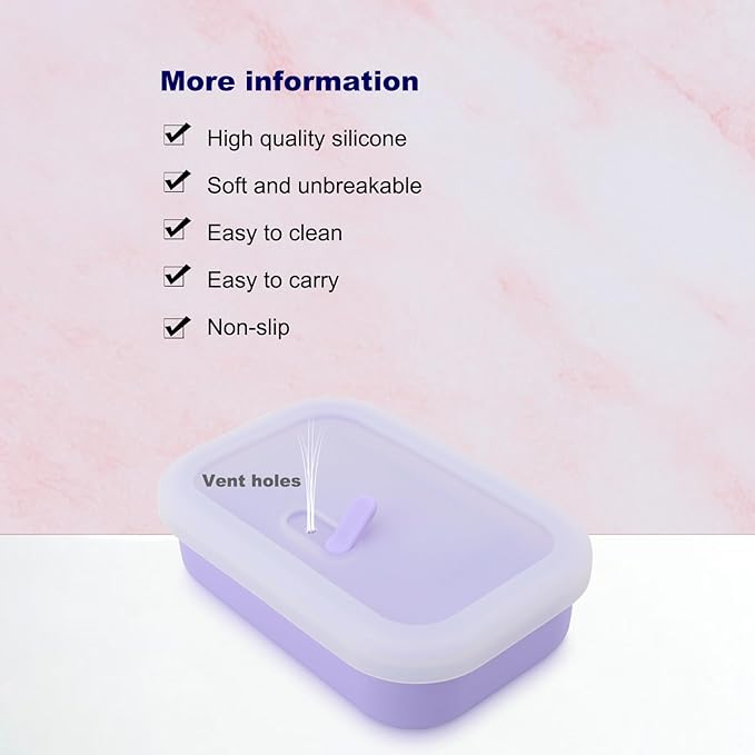 Leak Proof Travel Soap Case, Solid Shampoo Bar Holder, Silicone Soap Container with Draining Layer, Portable Bar Soap Holder for Bathroom, Camping, Gym, Easy to Clean (Purple, Large)