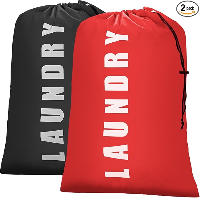 Isink Laundry Bag, 2 Pack Travel Laundry Bags for Dirty Clothes, Large Laundry Bags for Camping & Traveling, Dirty Clothes Travel Bag, 24" x 36" (Black + Red)