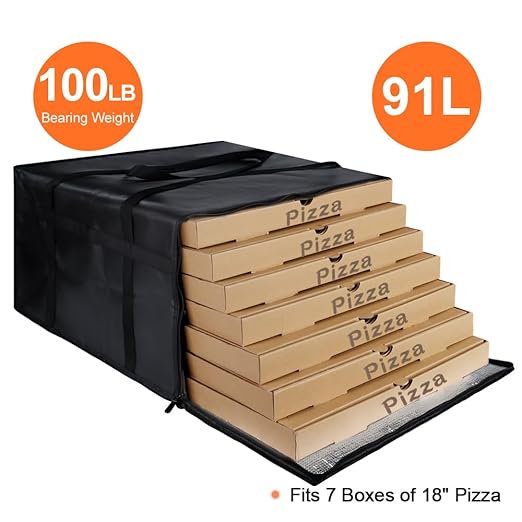 Insulated Pizza Delivery Bag for Carry Hot, 20" x 20" x 14" Insulated Food Delivery Bag, Grocery Cooler Bags for Catering/Drivers, Commercial Food Warmers（Black, 1Pk）