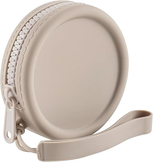 Small Silicone Makeup Bag for Women Round Purse Essentials Portable Cosmetic Accessories Organizer Small Travel Kit Storage Pouch (Grey)