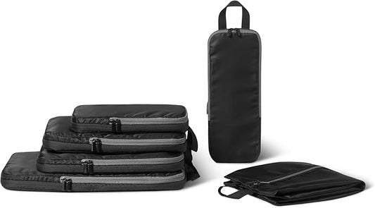 Amazon Essentials Ultralight Compression Packing Cubes Packing Organizer, 6-Pack, Black