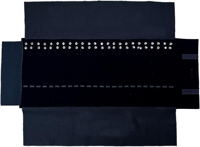 UnionPlus Velvet Travel Jewelry Roll Bag Organizer for Necklace, Elastic Band and Anti-winding, Large, Black