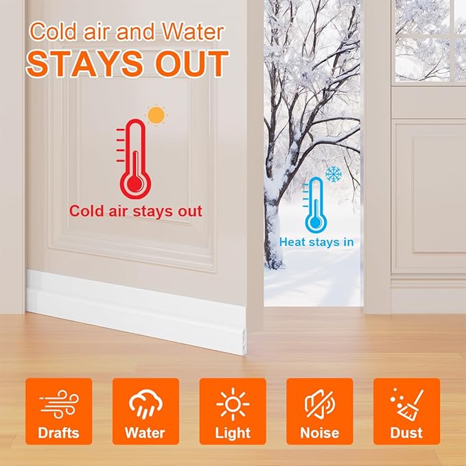Door Draft Stopper for Bottom of Door, Adjustable Weather Stripping Door Seal for Cold Insulation, Under Door Sweep for Exterior & Interior Doors, Door Bottom Seal Blocker Noise (78inch,White)