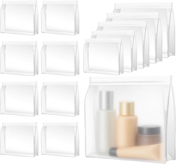 30 Pack Clear Makeup Bag Organizer Cosmetic Zipper Pouch TSA Approved Small Travel Pouches for Toiletries Transparent EVA Reusable Water-resistant Plastic Clear Gift Bags Bulk, (Frosted, Mixed Sizes)