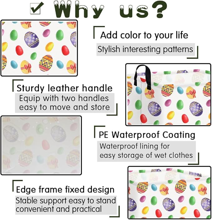 FXOLCSHE Rectangular Easter basket,Laundry Hamper,Kids Toy Storage Basket for baby Bedroom,Kids Storage Bin,Toy Gift Organizerm,Easter gift basket,Easter Home Decor(Flower egg)