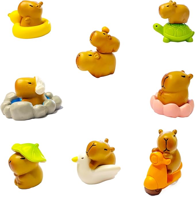 13 PCS Mini Capybara Figurines Tiny Capybaras for Car Dashboard Dollhouse Miniatures Mini Resin Animals for Fairy Garden Home Decor Capybara Birthday Decorations