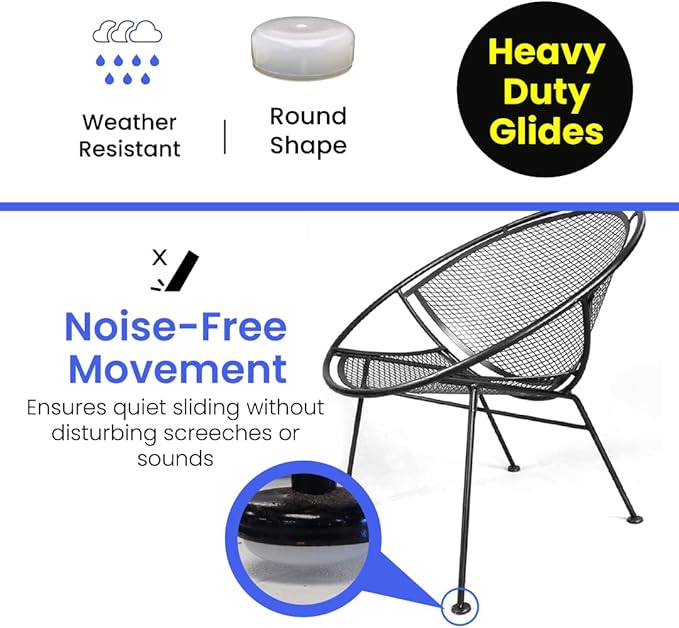 1-1/4" Deluxe Wrought Iron Patio Furniture Feet Glides, Round Plastic Chair Leg Caps, Floor Protector for Chairs, Pack of 25, White
