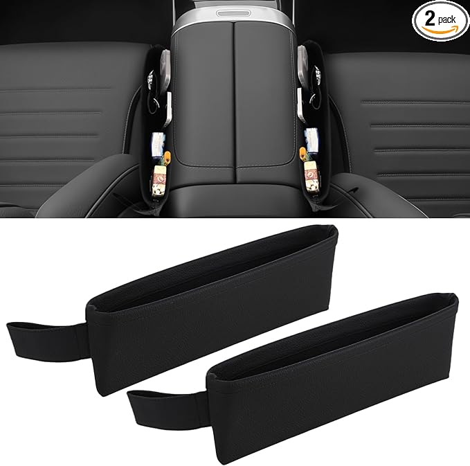 OMISTAR 2 PCS Car Seat Gap Organizers - PU Leather Car Console Side Pocket, Universal Car Seat Gap Filler Storage Box for Phone Keys Wallet Sunglasses, Car Interior Accessories Seat Catcher