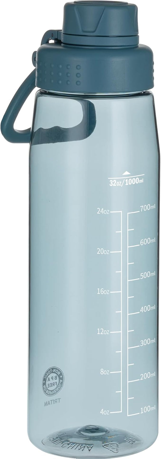 Water Bottle 32oz, clear water bottle with Spout Lid and Carry Handle, Reusable, Tritan, BPA Free, Hiking Water Bottle Suitable for Travel, Outdoors, Gym, Travel, Home, School (Dark blue)
