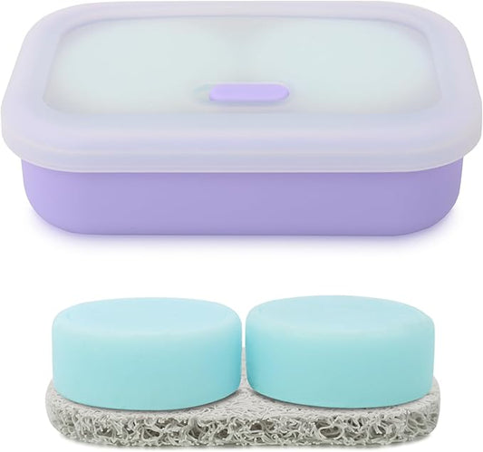 Leak Proof Travel Soap Case, Solid Shampoo Bar Holder, Silicone Soap Container with Draining Layer, Portable Bar Soap Holder for Bathroom, Camping, Gym, Easy to Clean (Purple, Large)