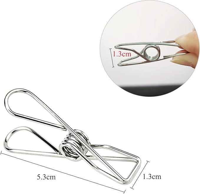 100 Pack Metal Clothes Pegs, Stainless Steel Utility Clips for Laundry, Washing Line, Snack Bags, Paper Files