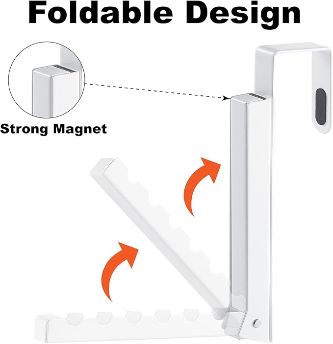 YAZYBHA 2 Pack Over The Door Hooks Hanger for Clothes, Foldable Over The Door Drying Rack for Laundry, Overdoor Hanger Hook with 6 Grooves for Towel, Coat, White