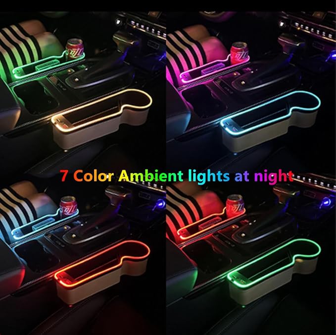 keketuohai 7 Color Led Car Seat Gap Organizer with Type C USB Multifunctional Console Side Gap Organizer with 56W Fast Charger Car Front Seat Gap Filler with Ambient Lamp for Andriod iPhone (Grey)