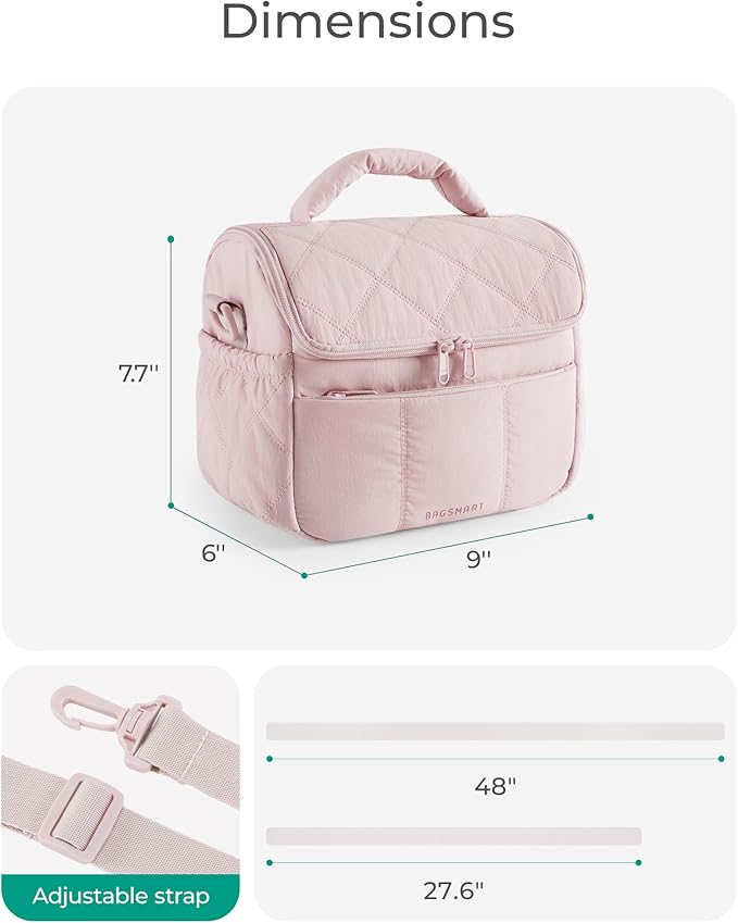 BAGSMART Insulated Lunch Bags for Women, Cute Quilted Lunch Box, Lightweight Puffy Padded Waterproof Lunch Tote, Reusable Lunch Cooler for Work Picnic Travel, Coffee Brown