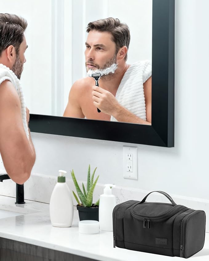 Waterproof Small Toiletry Bag for Men Women, Travel Toiletry Organizer Shaving Bag for Toiletries Accessories, Suitable Capacity Dopp Kit for Travel-Sized Essentials, Black