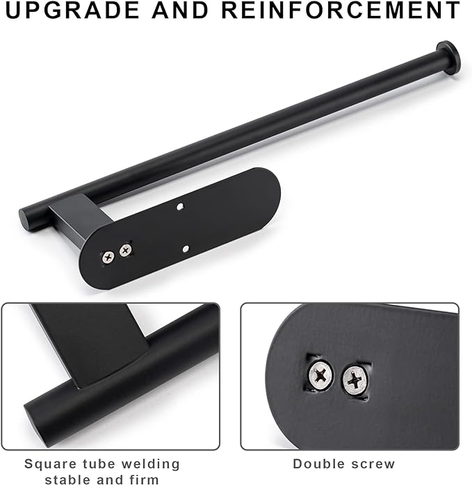 Honmein Paper Towel Holder, Upgrade SUS304 Stainless Steel Paper Towel Holder Under Cabinet, Bend-Resistant, Self-Adhesive or Drill mounting (Black)