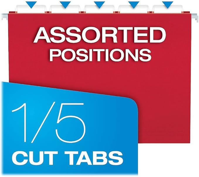 Pendaflex Hanging File Folders, Letter Size, Assorted Colors, 1/5-Cut Adjustable Tabs, 25 Per Box (81663)