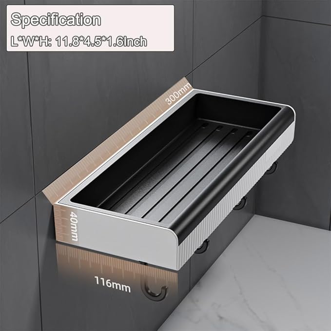 MRPAPA Wall-Mounted Bathroom Organizer, Adhesive Shower Shelf for Toiletries, Drill-Free Shower Caddy with Hook Space-Saving Storage Rack for Bathroom, Kitchen (2 Pack)
