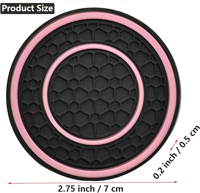Car Cup Coaster Universal Automotive Waterproof Non-Slip Cup Holders Sift-Proof Spill Holder Car Interior Accessories 2 Pack Black & Pink