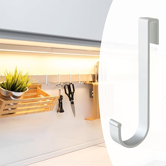 J Hook for Wire Shelving, 20pcs Aluminum Grid Hooks Heavy Duty S Hooks Hanging for Kitchenware Spoons Pans Pots Utensils Clothes Bags Towers Tools Plants (Silver)