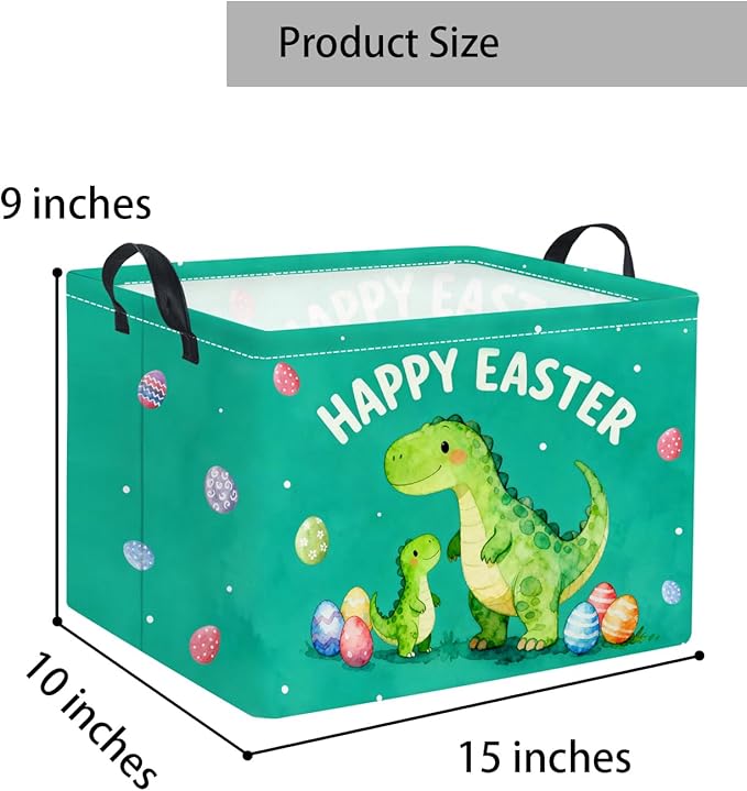 Rectangular Easter Basket Baby Storage Basket with Handles for Home Kitchen Boys and Girls Cute Storage Bin Organizer Shelf Book Room Decor(Green Dinosaur)