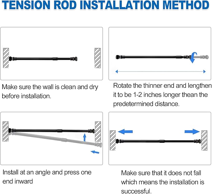 AIZESI Spring Tension Curtain Rods Short Tension Rod (Black, 28" to 41"-4Pcs)