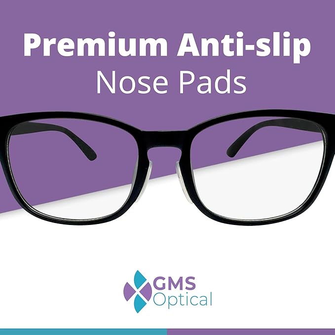 GMS Optical Large Adhesive Contoured Regular-Thin Silicone Nose Pads - Non Slip Nose Grips for Glasses, Sunglasses and Eyewear w/Super Sticky Backing, Eyeglass Accessories - 5 Pairs, Clear