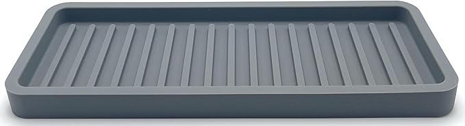 Happitasa Silicone Kitchen Sink Organizer Tray, Sponge Holder and Countertop Protector | Bathroom and Kitchen Soap Dish and Dispenser Tray (Grey, 9"x3.5")