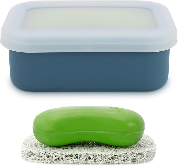 Travel Soap Case, Leak Proof Travel Soap Container, Silicone Soap Box with Drainage Layer, Shatterproof Soap Holder for Travel, Camping, Gym (Blue, Regular)