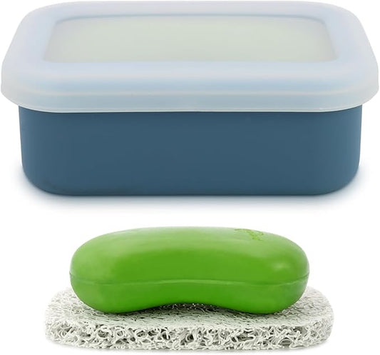 Travel Soap Case, Leak Proof Travel Soap Container, Silicone Soap Box with Drainage Layer, Shatterproof Soap Holder for Travel, Camping, Gym (Blue, Regular)