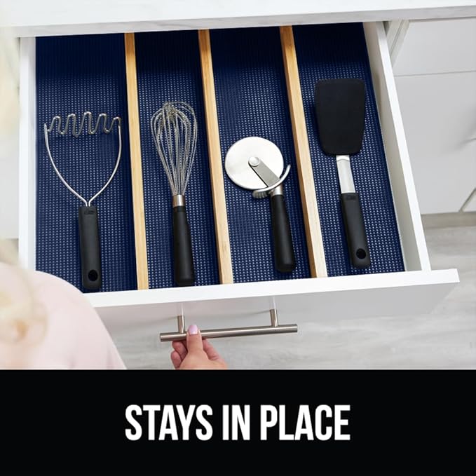 GORILLA GRIP powerGRIP Drawer Shelf and Cabinet Liner, Thick Strong Hold, Non-Adhesive Liners Protect Kitchen Cabinets and Cupboard, Bathroom Drawers, Easy Install, Breathable Mat, 17.5" x30', Navy
