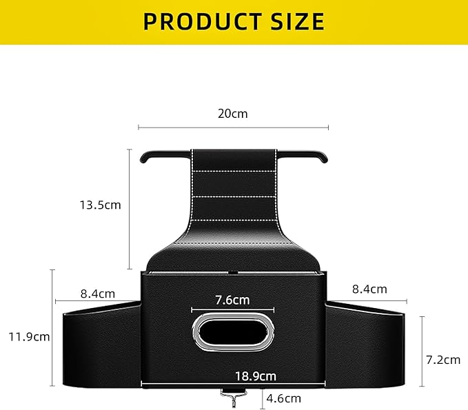 Car Back Seat Organizer with one towel， Multifunctional Car Back Seat Storage Box with 2 Drink Cup Holder Tissue Box for Hold Phone Drinks Handbag Compatible with Most Vehicles (Black)