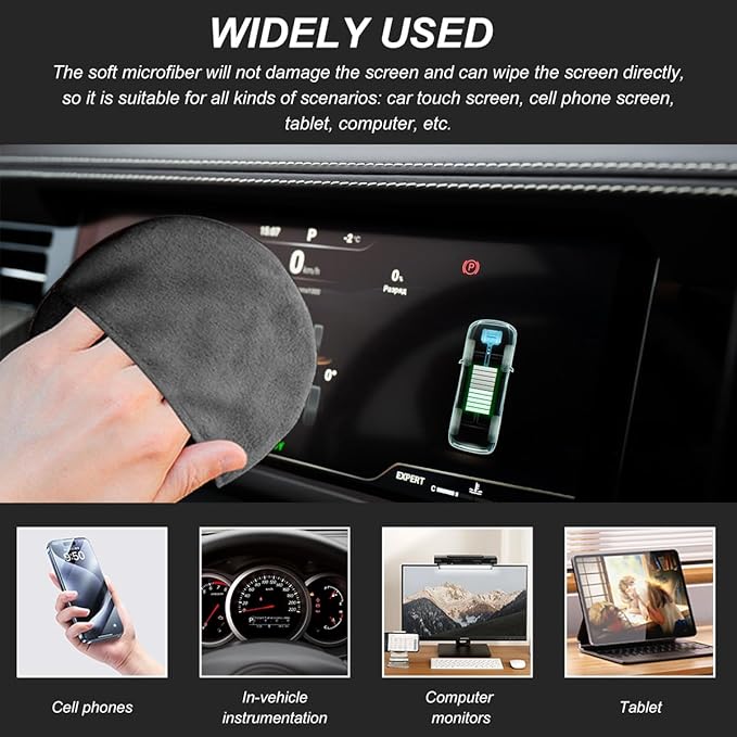 Car Screen Cleaner, 4.33"×4.33" Round Microfiber Cloth Auto Cleaning Wipes, Reusable Non-Scratch Touchscreen Cleaning Pad for Dashboard LCD Display Laptop, Car Accessories