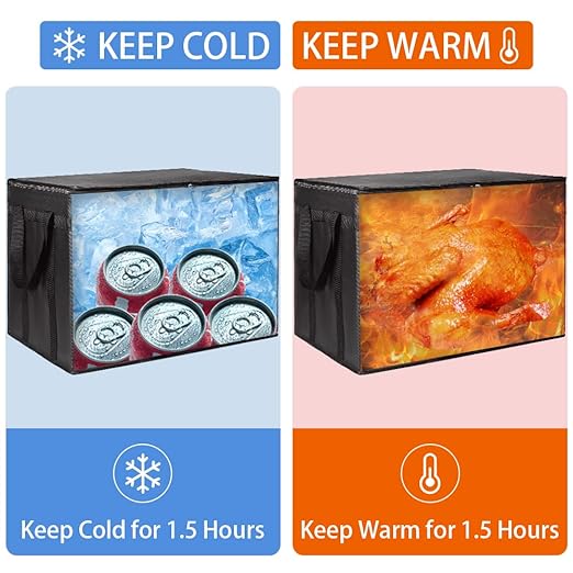 2-Pack Insulated Food Delivery Bag with Hard Bottom, XXX-Large Commercial Food Warmer, Insulated Reusable Grocery Cooler/Hot Bags, Tote Bag for Shopping/Travel, Black