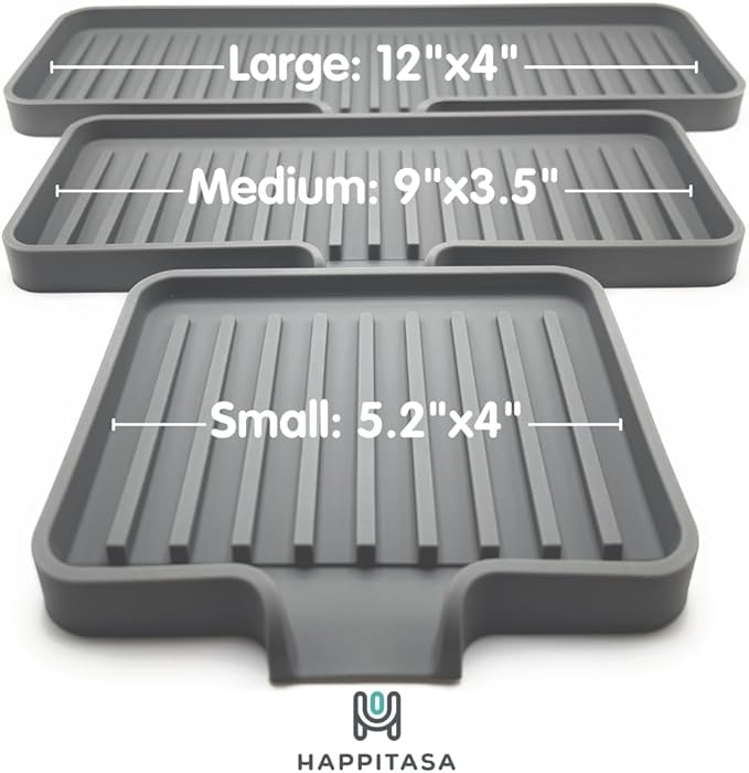 Happitasa Silicone Soap Dish Tray and Sponge Holder with Drain Chute, Pack of 2 | Bathroom and Kitchen Sink Organizer Caddy (Mocha, 5.2"x4", 7.2 Ounces)
