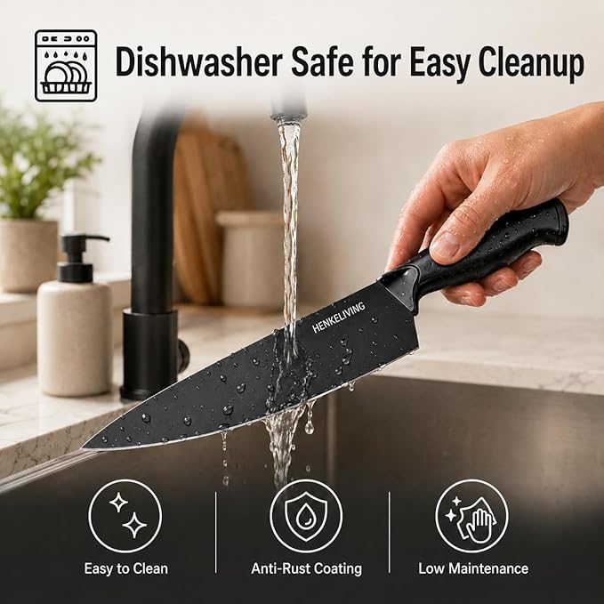 Knife Set, 14-Piece Black Dishwasher Safe Kitchen Knife Block Set with Built-In Sharpener, German High Carbon Stainless Steel Blades, Ultra Sharp Knives with Ergonomic Non-Slip Handles