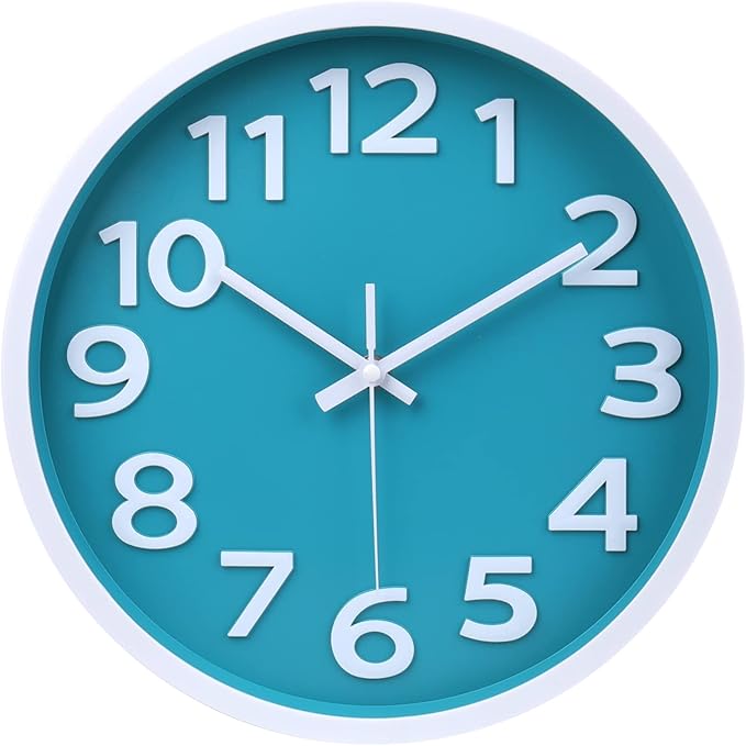 Wall Clock Silent Non Ticking Indoor Outdoor Clock Battery Operated Easy to Read Analog Coastal Decor Clocks for Bedroom Office Home Patio Pool Porch Decor,12 Inch Aqua