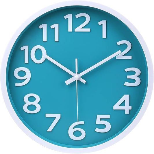 Wall Clock Silent Non Ticking Indoor Outdoor Clock Battery Operated Easy to Read Analog Coastal Decor Clocks for Bedroom Office Home Patio Pool Porch Decor,12 Inch Aqua
