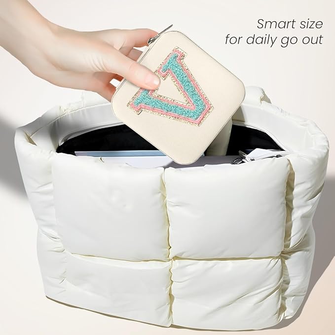 SANDJEST Personalized Jewelry Box, White Travel Jewelry Box with Initial V, Small Monogrammed Jewelry Case Organizer for Girls Women Teen Kids, Mini Travel Essentials Gifts for Birthday Christmas