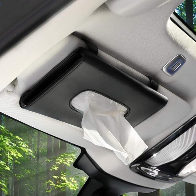 Tissue Box Holder for Car, Car Tissues Holder, Car Napkin Case, Hanging Paper Towel Clip, PU Leather Tissue Box, Paper Carton, Mask Holder for Car Black