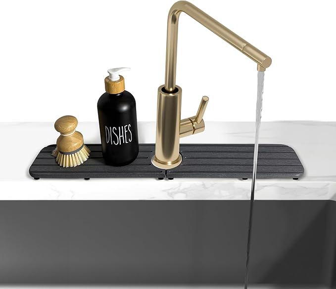20inch x 4inch Kitchen Sink Faucet Mat, Water Absorbing Stone Faucet Splash Guard for Bathroom Counter, Quick Drying Diatomite Tray for Kitchen Sink, Dark Gray