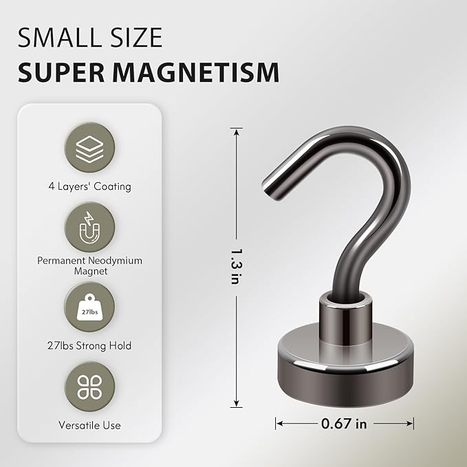 Neosmuk Magnetic Hooks, Heavy Duty 30lb+ Strong Magnet Hook for Cruise Cabins, Cruise Ship Essentials for Hanging, Metal Wall Refrigerator Hangers (Gunmetal, 15 Pack)