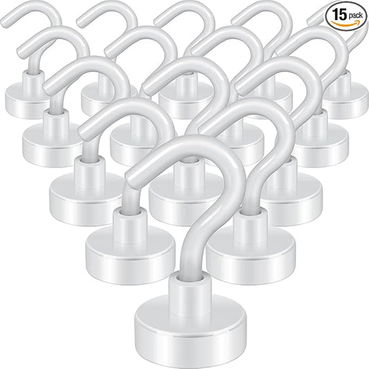 Neosmuk Magnetic Hooks, Heavy Duty 30lb+ Strong Magnet Hook for Cruise Cabins, Cruise Ship Essentials for Hanging, Metal Wall Refrigerator Hangers (White, 15 Pack)