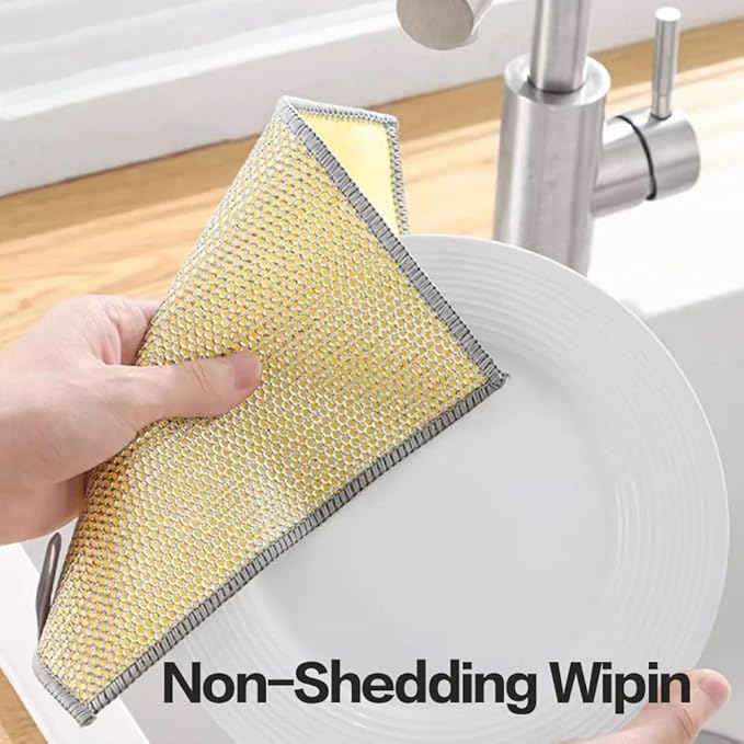 12 Pcs Non Scratch Wire Dishcloth Multipurpose Wire Dishwashing Rag for Wet and Dry Double Layers Reusable Wire Cleaning Cloths with Microfiber Cleaning Cloth, Suitable for Kitchen, Tableware, Stove