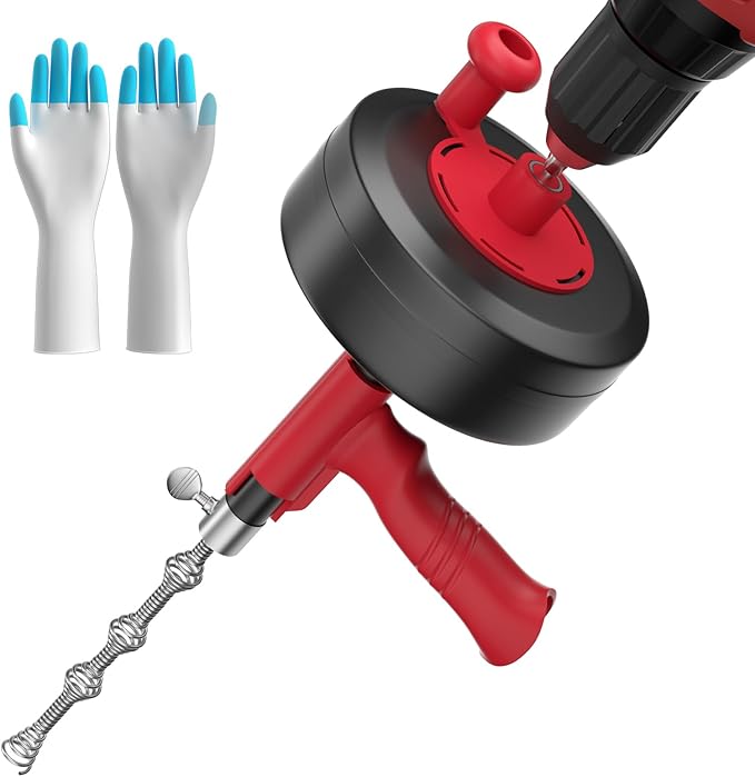 Drain Snake, Plumbing Snake With Drill Adapter, 35ft Heavy Duty Flexible Sink Steel Drain Auger Bathroom Hair Clog Removal Tool, Manual Or Powered - No auto retract or feed