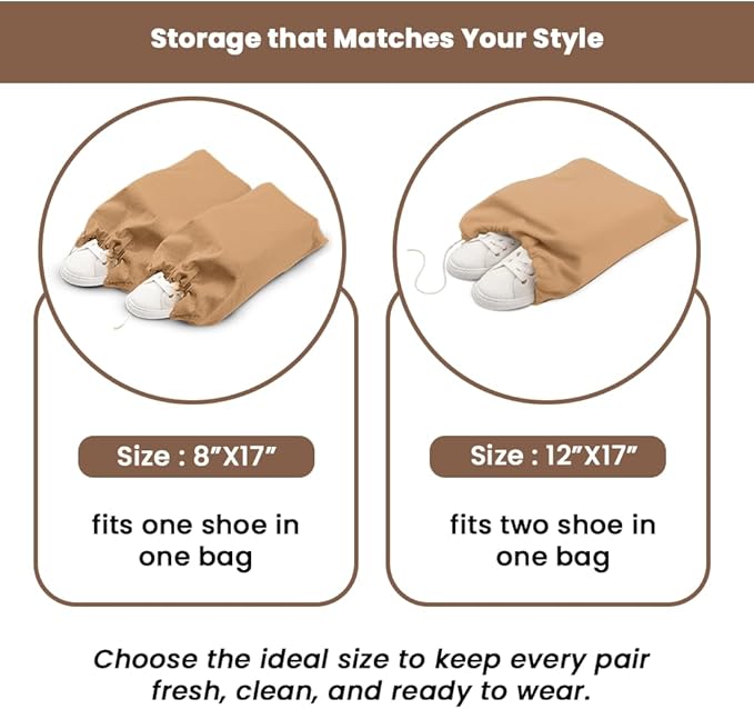 LFH Cotton Rich Shoe Storage Bags with Drawstring, Dustproof Breathable Reusable Organizer, Perfect For Travel, Dorm, Hotel, College, Gym, Easy to Carry, Machine Washable 12"x17" (Pack of 6) - Beige